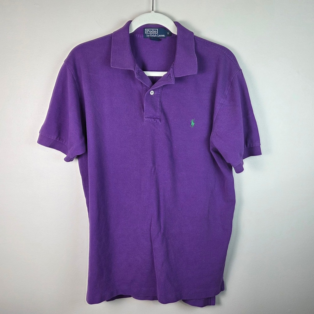 Polo Ralph Lauren Polo Shirt Mens M Purple Good Cotton Pique Green Pony